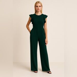 Calvin Klein Hunter Green Flutter Ruffle Jumpsuit Size 6